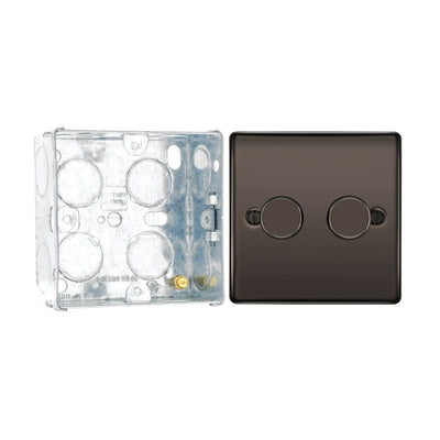 BG Nexus Metal Black Nickle 200W 2 Way Double Trailing Edge Dimmer Switch NBN82 with 35mm Steel Back Box