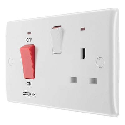 BG 870 Moulded Round Edge | White | 45A Switch 13A Switched Socket Neon Cooker Control Unit