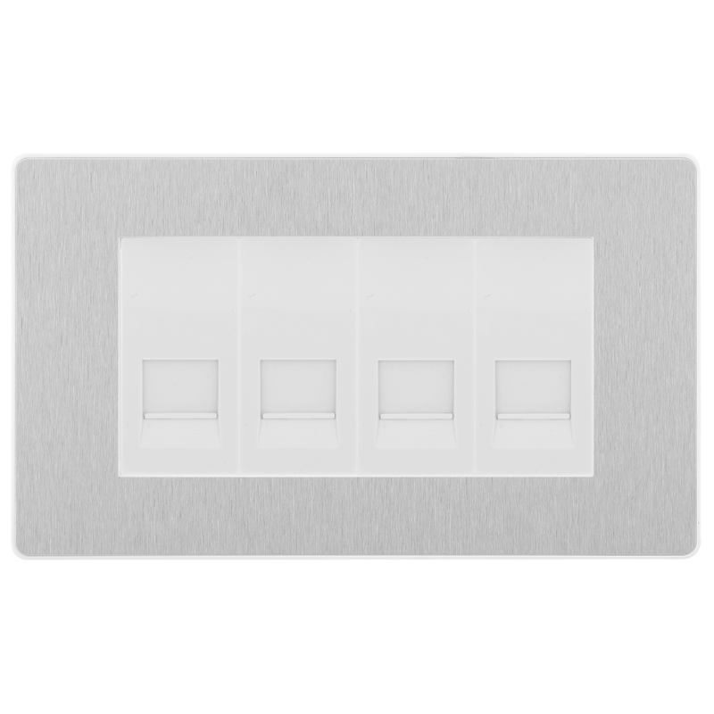 BG Evolve Brushed Steel 4 Gang Secondary Telephone Socket, Screw Terminal - White Insert