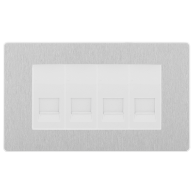 BG Evolve Brushed Steel 4 Gang Secondary Telephone Socket, Screw Terminal - White Insert