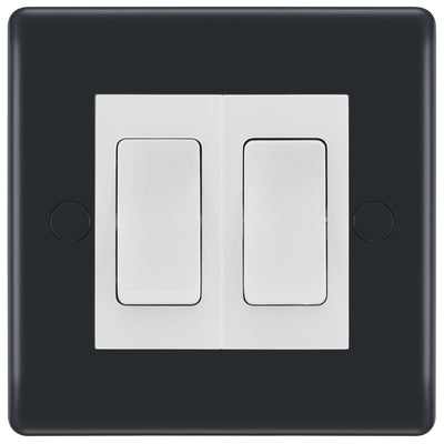 BG Part M 2 Gang Light Switch 1x 2 Way + 1x Intermediate Graphite - White Insert