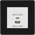 BG Screwless Matt Black 45W USB Wall Socket Euro Module USB-A & C - White Insert