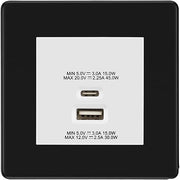 BG Screwless Matt Black 45W USB Wall Socket Euro Module USB-A & C - White Insert by British General (BG-FFBEMS2+EMUSBAC45W)