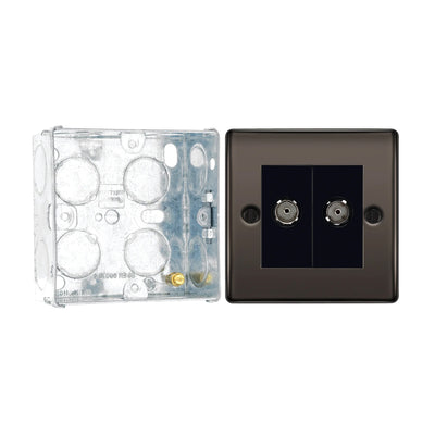 BG Nexus Black Nickle Double Coaxial Socket NBN61 with 35mm Steel Back Box