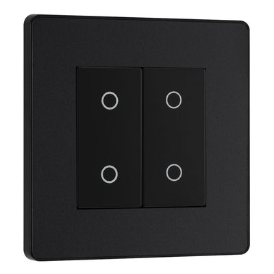 BG Evolve Matt Black Double Master Touch Dimmer Switch PCDMBTDM2B with 35mm Steel Back Box