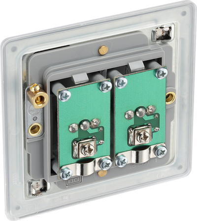 BG FBS63 Flatplate Screwless Isolated Co-axial Socket, 2 Gang, Brushed Steel - Grey Insert by British General (BG-FBS63)