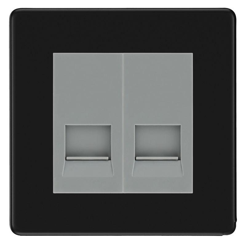 BG Screwless Matt Black Double Master Telephone Socket – Grey Insert