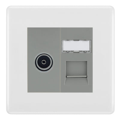 BG Nexus White Moulded TV Aerial & RJ45 CAT6 Data Socket - Grey Insert by British General