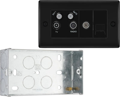 BG Nexus Matt Black Quadplex TV FM SAT (x2) NFB69 with 35mm Steel Back Box