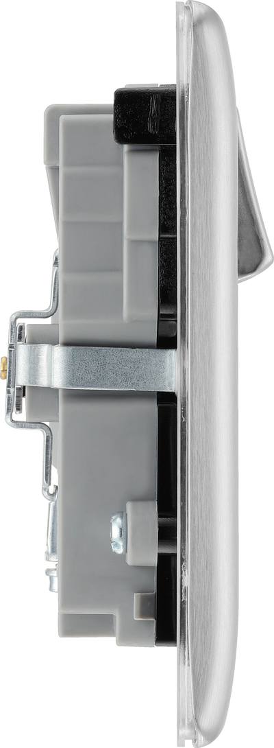 BG NBS22U3B Nexus Metal Brushed Steel 2 Gang 13A 2x USB-A 3.1A Switched Socket - Black Insert
