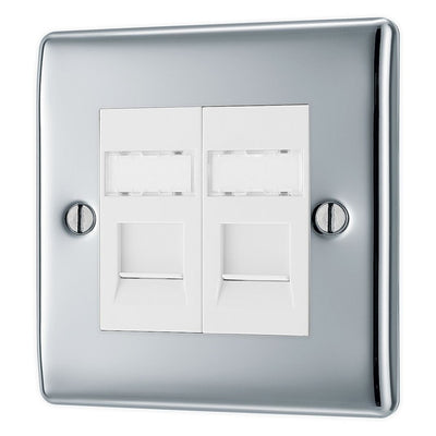 BG Nexus Polished Chrome 2 Gang RJ45 Double Data Outlet NPCRJ452 with 35mm Steel Back Box