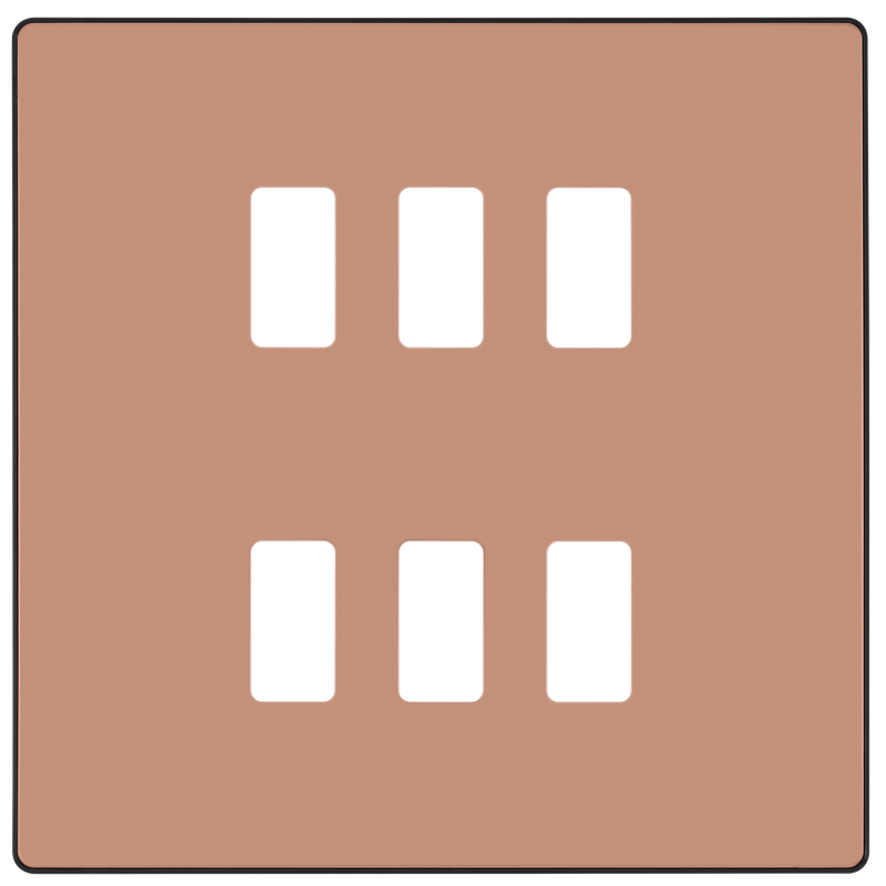 BG RPCDCP6B Evolve Grid Polished Copper 6 Module Square Front Plate - Black Trim