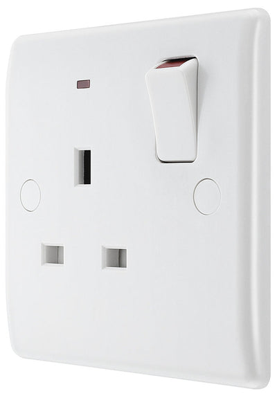 BG 825 Moulded Round Edge | White | 1 Gang 13A 1 Pole Neon Switched Socket by British General (BG-825)