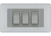 BG Polished Chrome Screwless 3G Switch 2x Intermediate 1X 2 Way Switch - Grey Insert by British General (BG-SCRL-PC-3G-Combo-1x 2WAY-2x INT-GR)