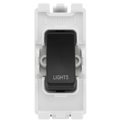 BG Evolve Black RRLTPCDB 20 Amp Double Pole Appliance Grid Switch Labelled Lights