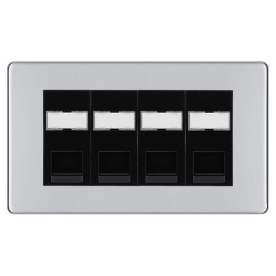 BG Screwless Polished Chrome 4 Gang RJ45 Cat5e Data Socket Black Inserts by British General (BG-FPCRJ454C5EB)