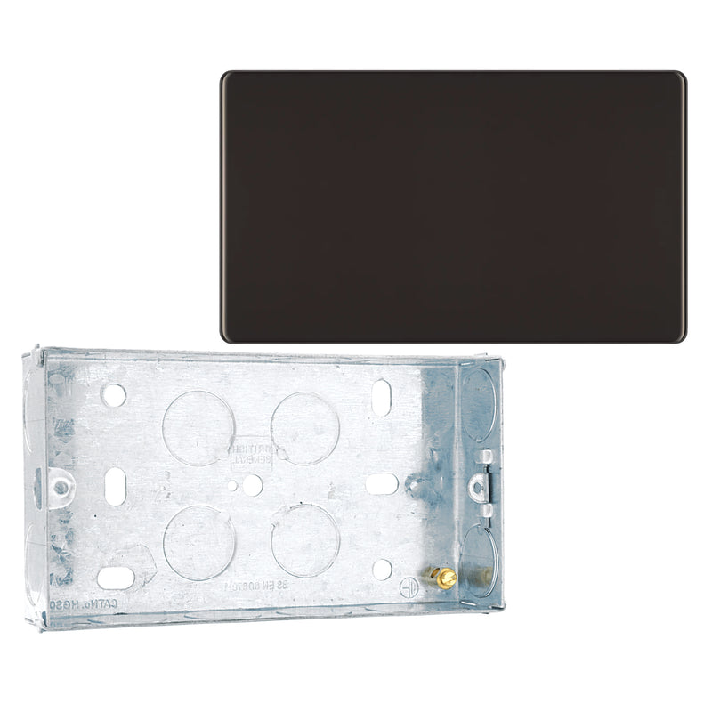 BG Screwless Black Nickel Double Blank Plate FBN95 with 25mm Steel Back Box