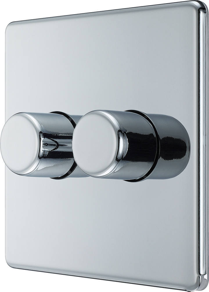 FPC82 Side - This trailing edge double dimmer switch from British General allows you to control your light levels and set the mood. The intelligent electronic circuit monitors the connected load and provides a soft-start with protection against thermal.