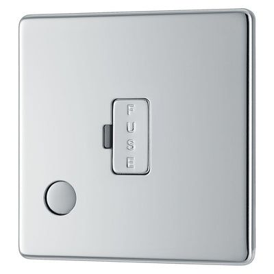BG Screwless Polished Chrome 13A Unswitched Spur + Cable Outlet FPC55 with 35mm Steel Back Box