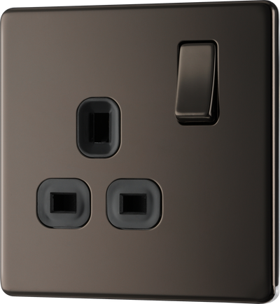 BG Screwless Black Nickel Single 1 Gang Brush Cable Entry Wall Plate W