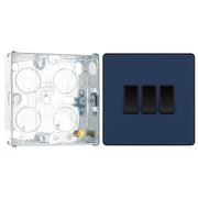 BG Evolve Matt Blue 3 Gang 20A 16AX 2 Way Light Switch PCDDB43B with 25mm Steel Back Box