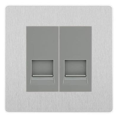 BG Evolve Brushed Steel Double RJ11 Telephone Socket PCDBSRJ112 - Grey Insert by British General (BG-PCDBSRJ112G)