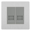 BG Evolve Brushed Steel Double RJ11 Telephone Socket PCDBSRJ112 - Grey Insert