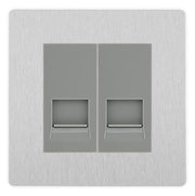 BG Evolve Brushed Steel Double RJ11 Telephone Socket PCDBSRJ112 - Grey Insert by British General (BG-PCDBSRJ112G)