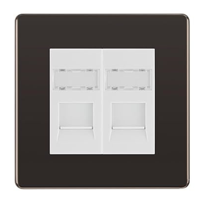 BG Screwless Black Nickel 2 Gang RJ45 Data Socket FBNRJ452W White Inserts by British General
