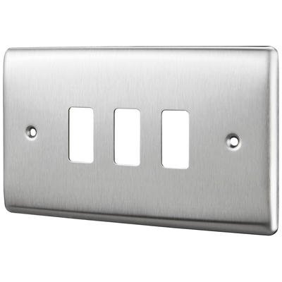 BG Nexus GNBS3 Grid Brushed Steel 3 Gang Front Plate by British General (BG-GNBS3-1)
