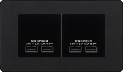 BG Evolve Matt Black 4G Euro Plate with 2X USB-A Dual Chargers – Black Insert