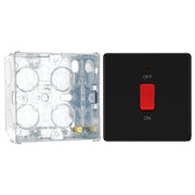 BG Screwless Matt Black 45A DP Single Plate + Neon FFB74 with 35mm Steel Back Box by British General