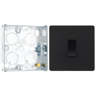 BG Evolve Matt Black 20A 2 Pole LED Switch PCDMB31B with 25mm Steel Back Box
