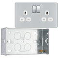 BG Screwless Polished Chrome 13A Double Switched Socket FPC22W with 35mm Steel Back Box