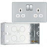 BG Screwless Polished Chrome 13A Double Switched Socket FPC22W with 35mm Steel Back Box