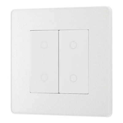 BG Evolve Pearlescent White Double Master Touch Dimmer Switch PCDCLTDM2W with 35mm Steel Back Box