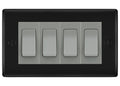 BG Nexus Matt Black 4-Gang Light Switch 3x 2-Way + 1x Intermediate – Grey Inserts