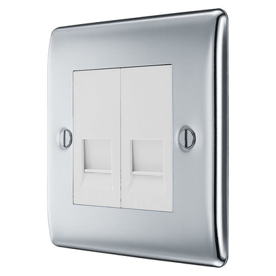 BG Nexus Polished Chrome Double Master Telephone Socket NPCBTM2 with 35mm Steel Back Box