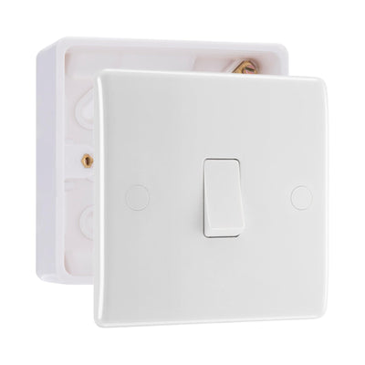BG Nexus Intermediate Light Switch 1 Gang 10AX White & 32mm Pattress Back Box by British General (BG-813+891)