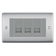BG Nexus Brushed Steel 3 Gang Master Telephone Socket, Screw Terminal - Grey Insert by British General (BG-NBSBTMS3G)