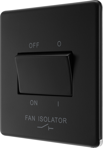 BG Nexus Flatplate Screwless Matt Black Fan Isolator Switch Triple Pole FFB15 by British General (BG-FFB15-1)