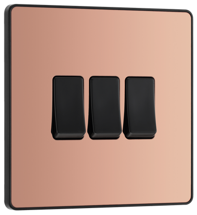 BG Evolve PCDCP43B Polished Copper 3 Gang 20A 16AX 2 Way Light Switch - Black Insert