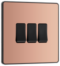BG Evolve PCDCP43B Polished Copper 3 Gang 20A 16AX 2 Way Light Switch - Black Insert
