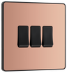 BG Evolve PCDCP43B Polished Copper 3 Gang 20A 16AX 2 Way Light Switch - Black Insert by British General (BG-PCDCP43B-Shopify-SA_1)
