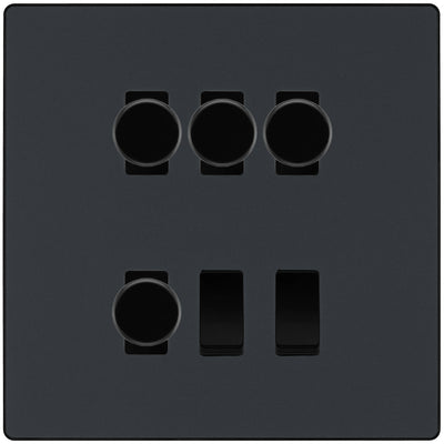 BG Evolve Matt Grey 6 Gang Switch 4x Trailing Edge LED Dimmer 2x Intermediate Custom Grid by British General (BG-Evolve-MG-6G-CUSTOM-4x-Dimmer-2x-INT)