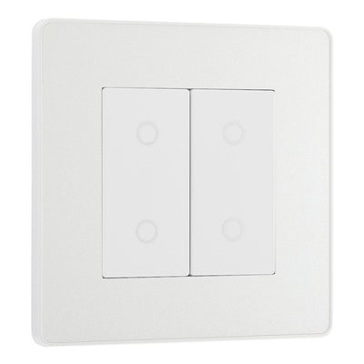 BG Evolve Pearlescent White Double Master Touch Dimmer Switch PCDCLTDM2W with 35mm Steel Back Box