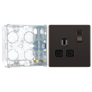 BG Screwless Black Nickel 13A Single Socket FBN21B with 35mm Steel Back Box by British General