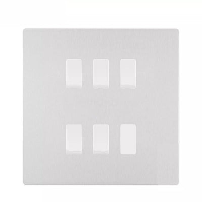 BG Evolve Brushed Steel 5-Gang Intermediate Light Switch | Screwless Design + Back Box by British General (BG-EVOLVE-BS-5G-CUSTOM-5x-INT-SWITCH)