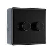BG Nexus Matt Black 2 Gang 200W 2 Way Push On-Off Intelligent LED Dimmer Switch & Surface Pattress Back Box by British General (BG-NFB82+MC501-01)