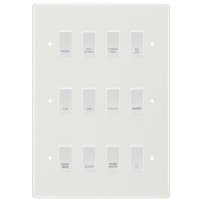 BG White Moulded 12 Gang Custom Labelled Appliance Grid Switch by British General (BG-Nexus-White-Moulded-12G-Appliance)